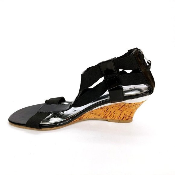 Lane Bryant‎ Womens T Strap Wedge Sandals Cork Midsole Zip Strappy Black 9W - Picture 2 of 10